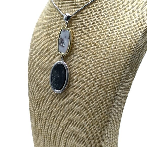 Double Pendant Silver-tone Adjustable Slide Snake Chain Necklace  **READ** - Picture 6 of 16